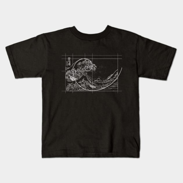 Hokusai Meets Fibonacci, Linear, White Kids T-Shirt by cartogram